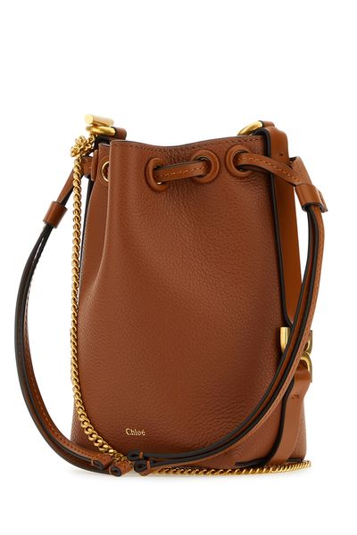 Drawstring Leather Bucket Handbag with Chain Strap and Gold-Tone Hardware