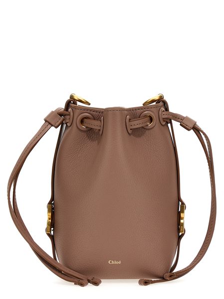 CHLOÉ Drawstring Leather Bucket Handbag with Chain Strap and Gold-Tone Hardware