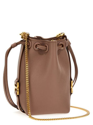 Drawstring Leather Bucket Handbag with Chain Strap and Gold-Tone Hardware