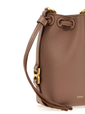 Drawstring Leather Bucket Handbag with Chain Strap and Gold-Tone Hardware