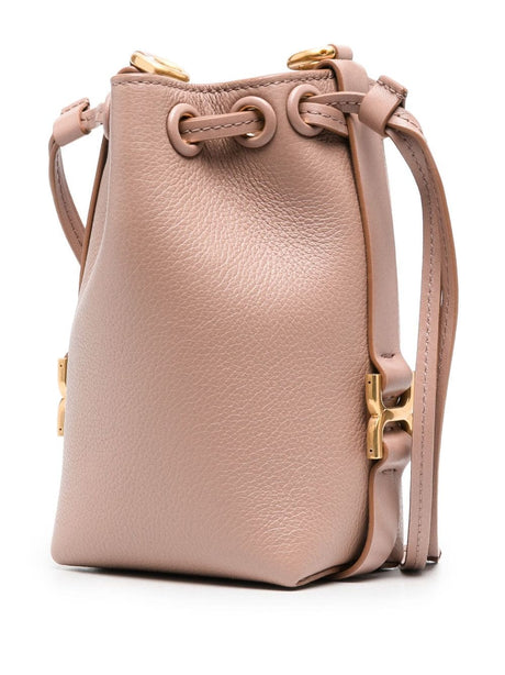 CHLOÉ Mini Marcie Pink Leather Bucket Bag with Gold-Tone Hardware and Chain-Link Strap
