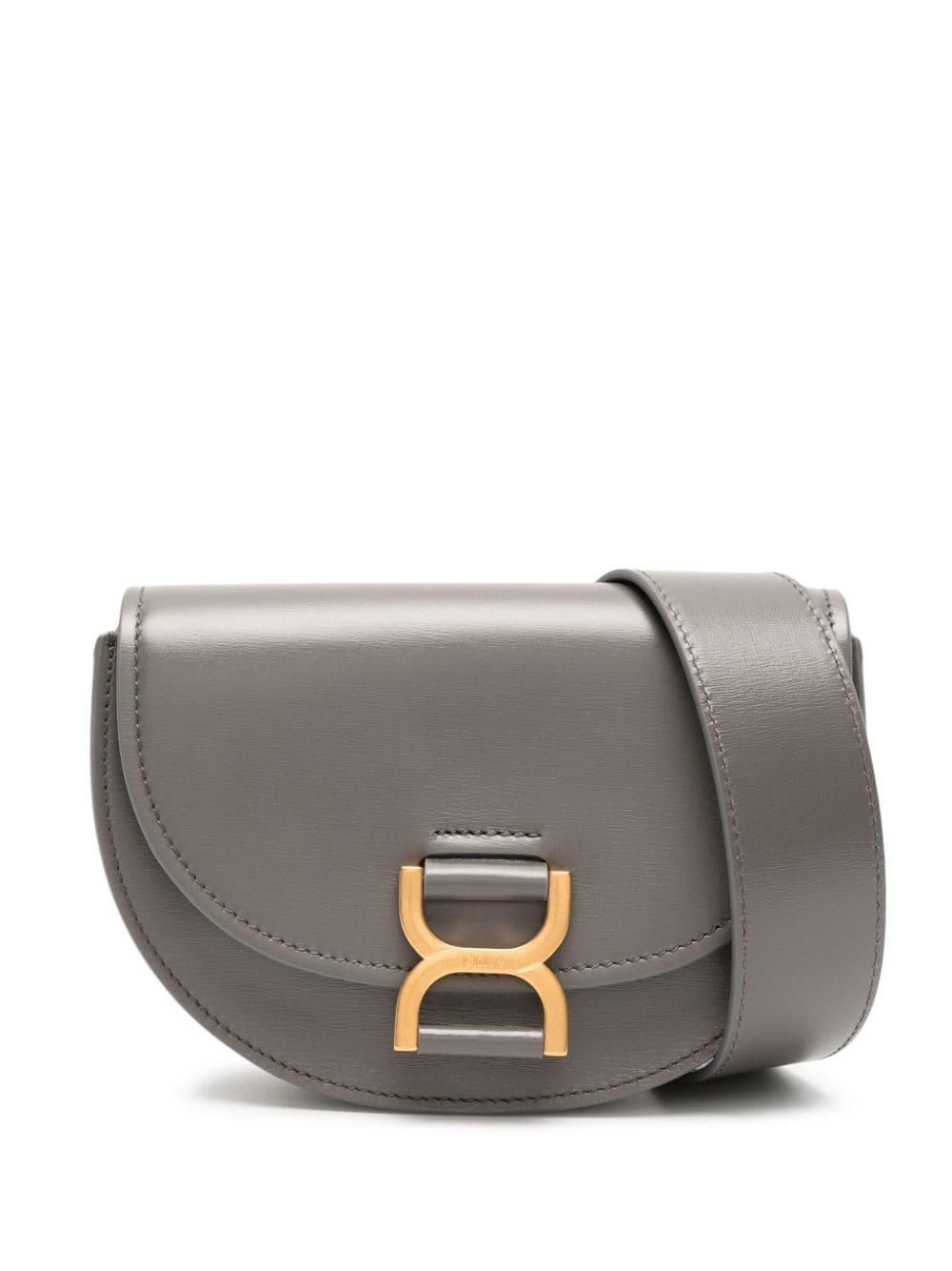 CHLOÉ Mini Marcie Black Leather Shoulder Bag with Gold-Tone Accents