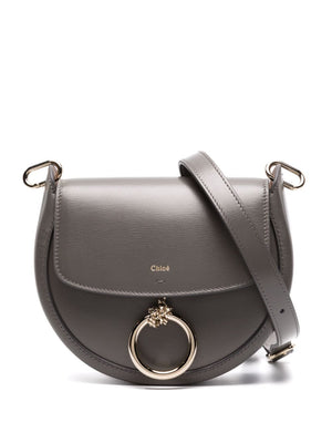 CHLOÉ Arlène Mini Grey Leather Crossbody Shoulder Bag with Gold-Tone Accents