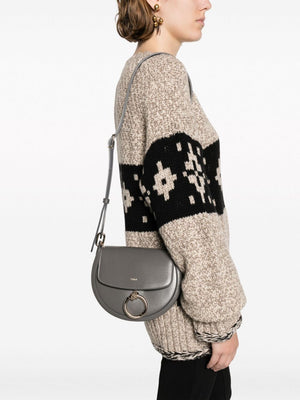 CHLOÉ Arlène Mini Grey Leather Crossbody Shoulder Bag with Gold-Tone Accents