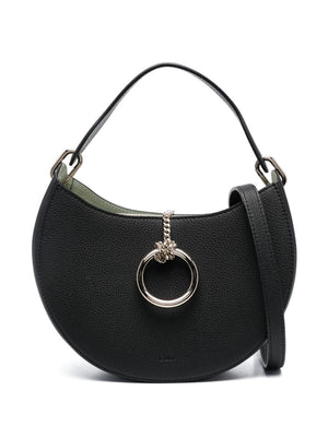 CHLOÉ Black Leather Crossbody with Ring Embellishments