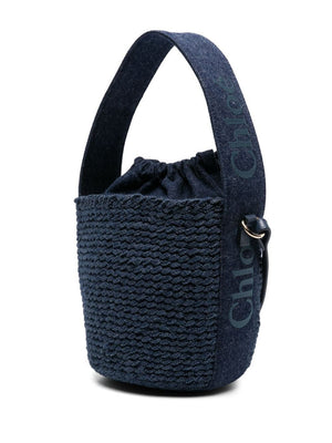 CHLOÉ Women's Navy Cotton Bucket Bag - Small Size, SS24