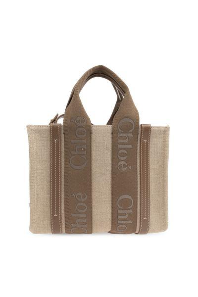 CHLOÉ Woody Small Canvas & Leather Tote Handbag