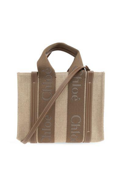 CHLOÉ Woody Small Canvas & Leather Tote Handbag