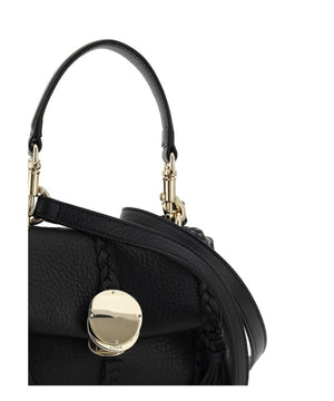 CHLOÉ Black Leather Handbag with Braided Details and Tassels