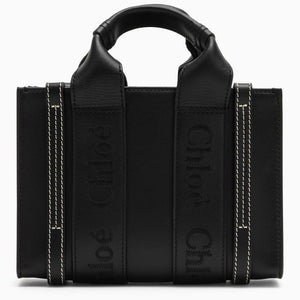 CHLOÉ Black Leather Mini Tote Bag with Logo Ribbon Detail for Women