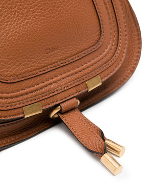 CHLOÉ Mini Marcie Textured Leather Tote with Gold Accents and Detachable Strap, Sepia Brown