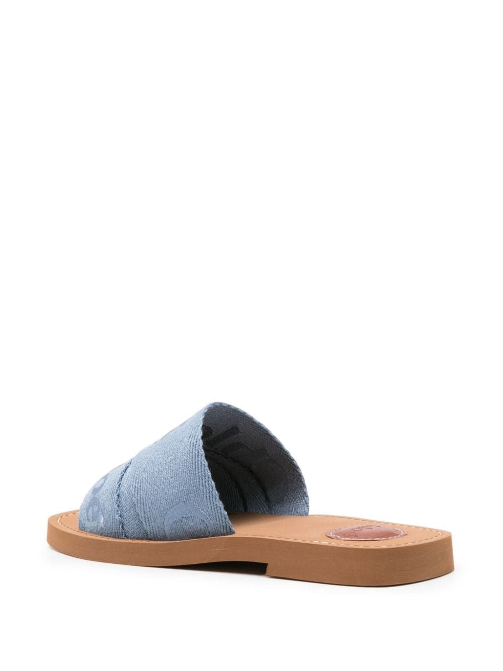 CHLOÉ Washed Blue Denim Logo Sandals for Women - SS24 Season