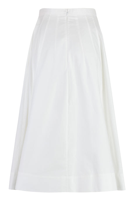 White Cotton Midi Skirt for Women | Slightly Flared Cut | SS24