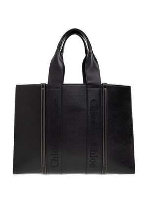 CHLOÉ Luxurious Large Canvas Shopper Handbag with Premium Leather Trim - Black