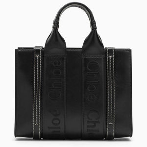 Tone-on-Tone Black Leather Tote Handbag with Removable Strap