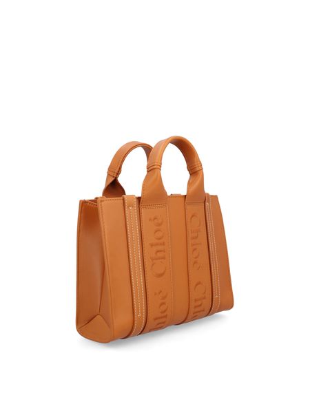 Tote Handbag in Caramel Leather with Woody Ribbons and Contrast Stitching - SS24 Collection
