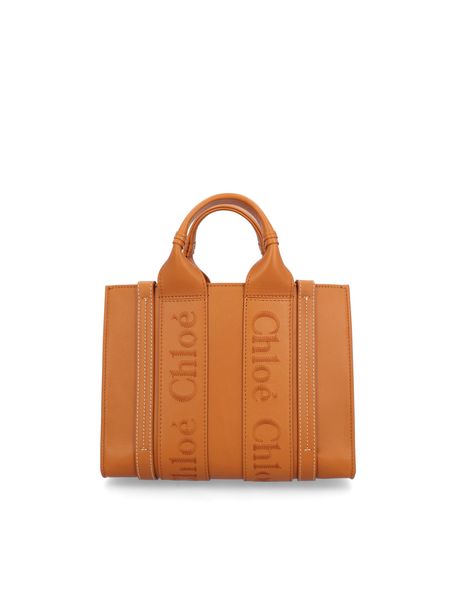 Tote Handbag in Caramel Leather with Woody Ribbons and Contrast Stitching - SS24 Collection