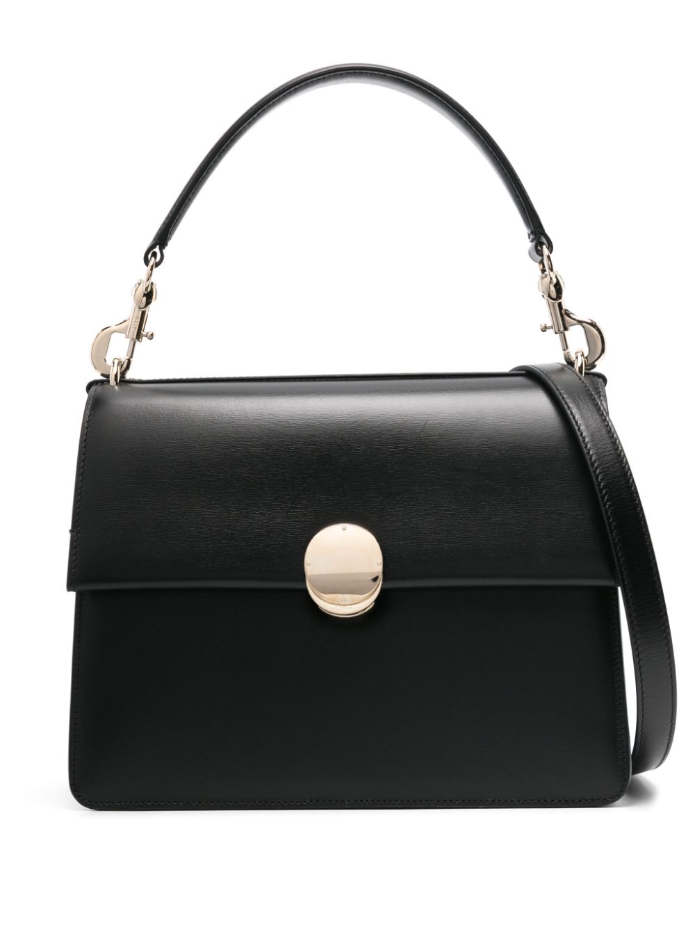 Grained Leather Foldover Handbag with Detachable Strap