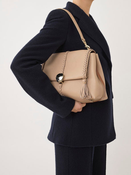 Medium Beige Leather Shoulder Handbag for Women