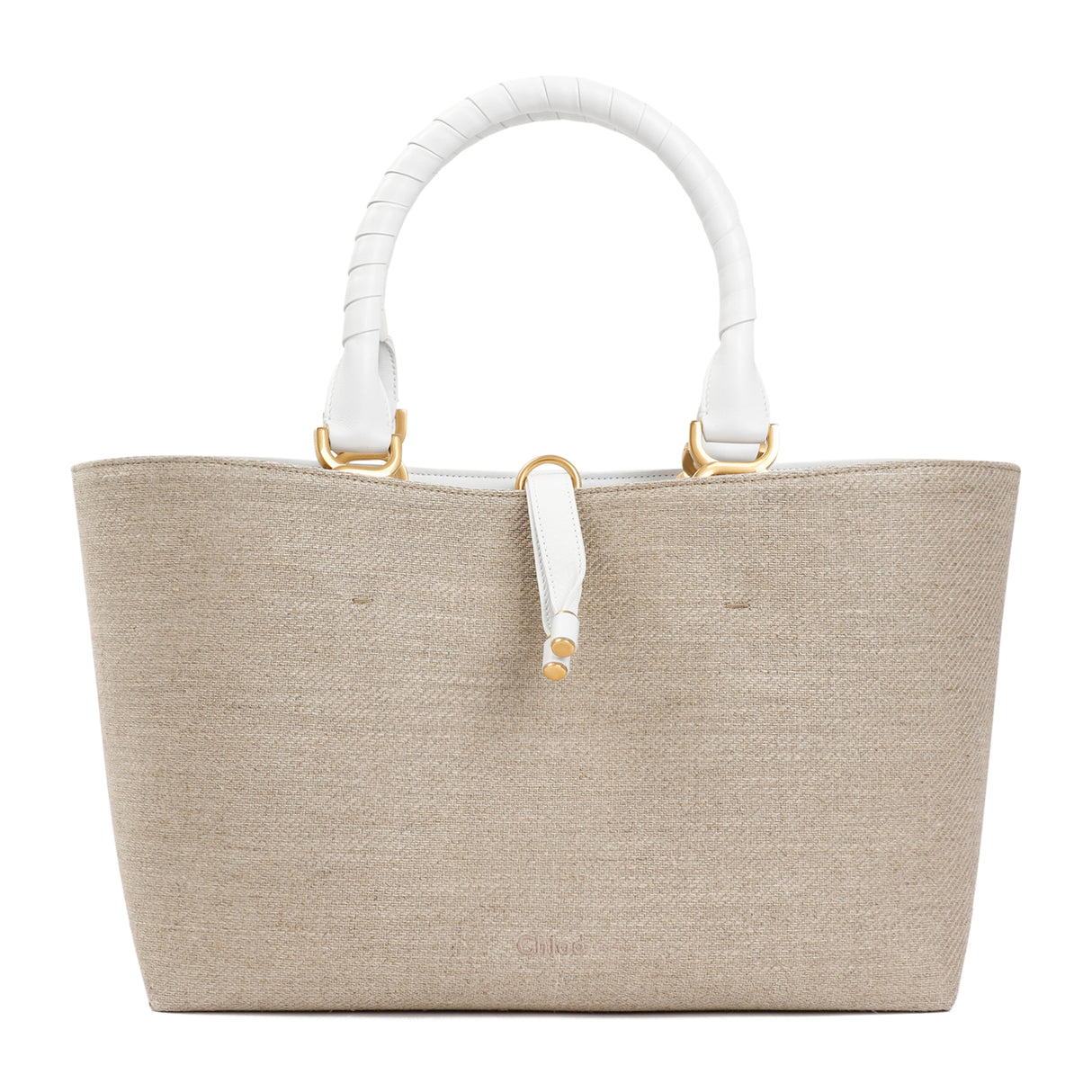 CHLOÉ Linen and Leather Tote Handbag for Women in Nude & Neutrals