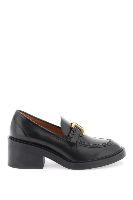 CHLOÉ Elegant Black Heeled Loafer with Gold Accent