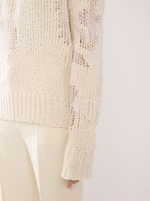 CHLOÉ Mixed-Stitch Knit Sweater in Cashmere and Silk Blend with Fishnet Inserts