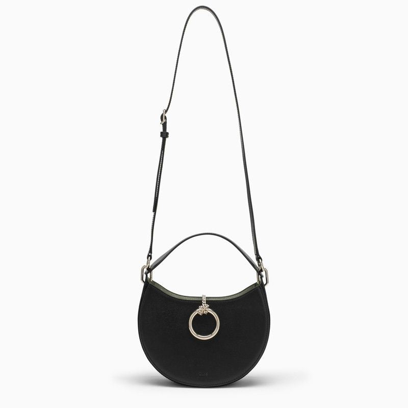 CHLOÉ Arlène Small Black Grain Leather Crossbody Hobo Bag with Adjustable Strap and Silver-Tone Hardware