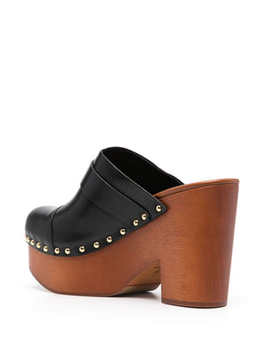 CHLOÉ High Wedge Leather Clogs with Buckle Strap