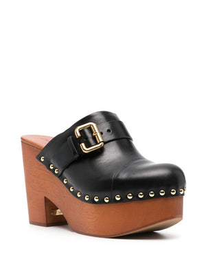 CHLOÉ High Wedge Leather Clogs with Buckle Strap