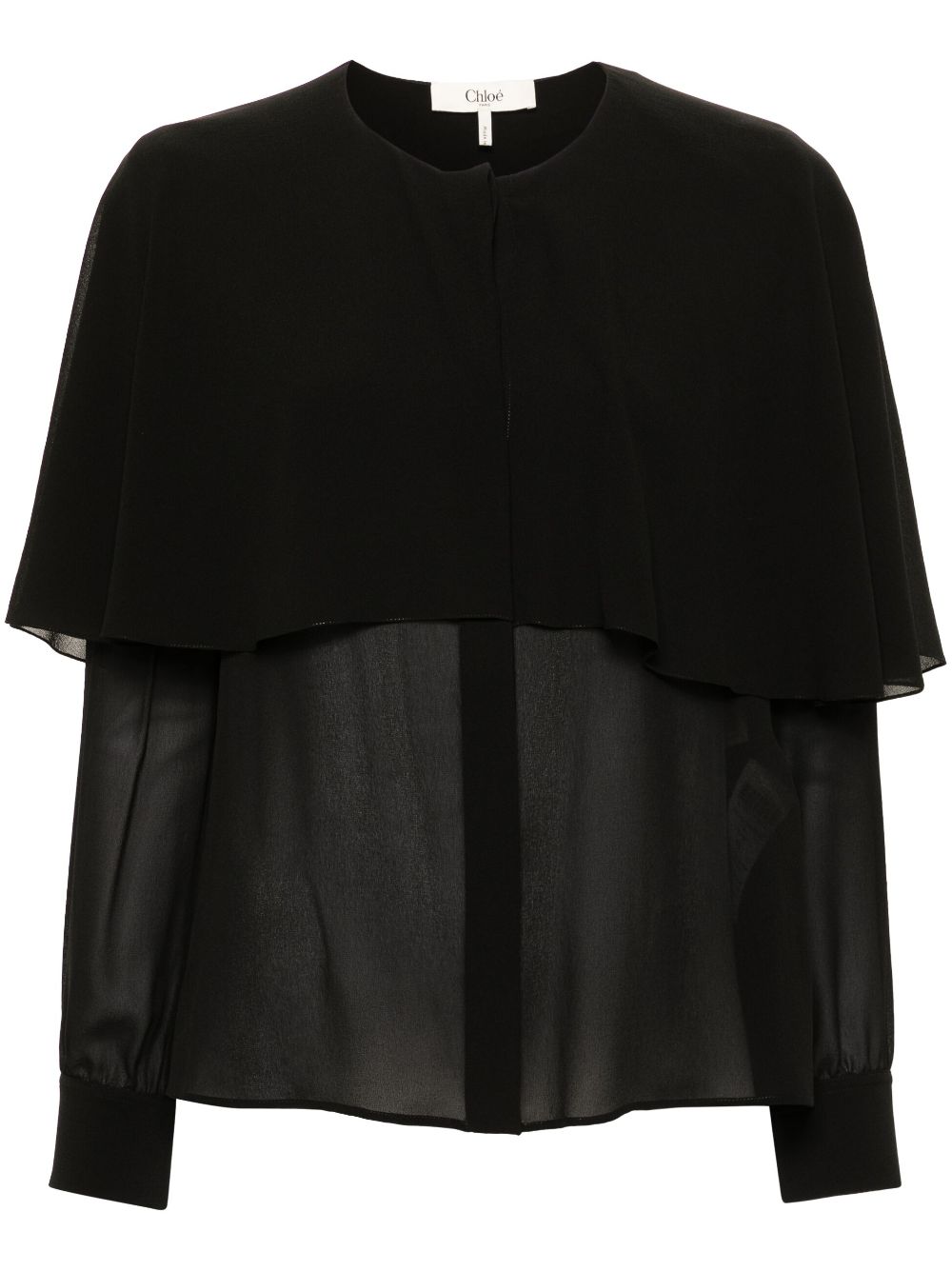 CHLOÉ Elegant Black Silk Georgette Shirt with Cape Detail