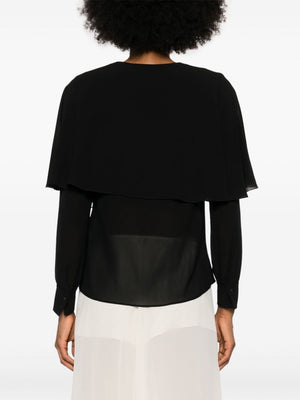 CHLOÉ Elegant Black Silk Georgette Shirt with Cape Detail