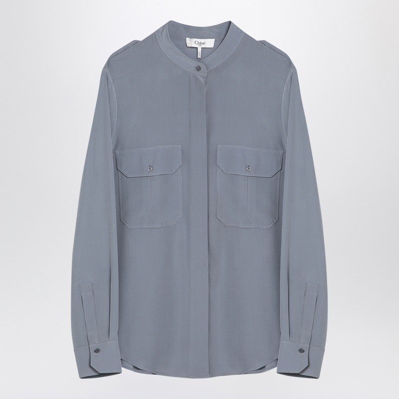 CHLOÉ Misty Blue Silk Button-Up Blouse