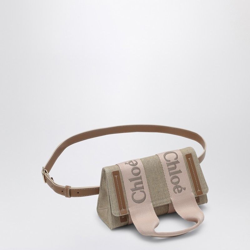 CHLOÉ Mini Beige and Pink Canvas Waist Handbag