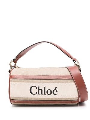 CHLOÉ Woody Belted Linen Shoulder Bag