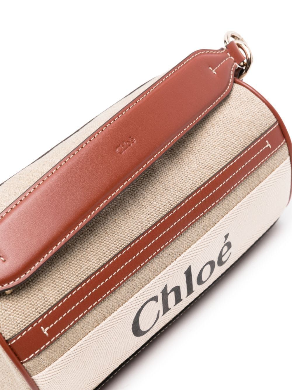 CHLOÉ Woody Belted Linen Shoulder Bag