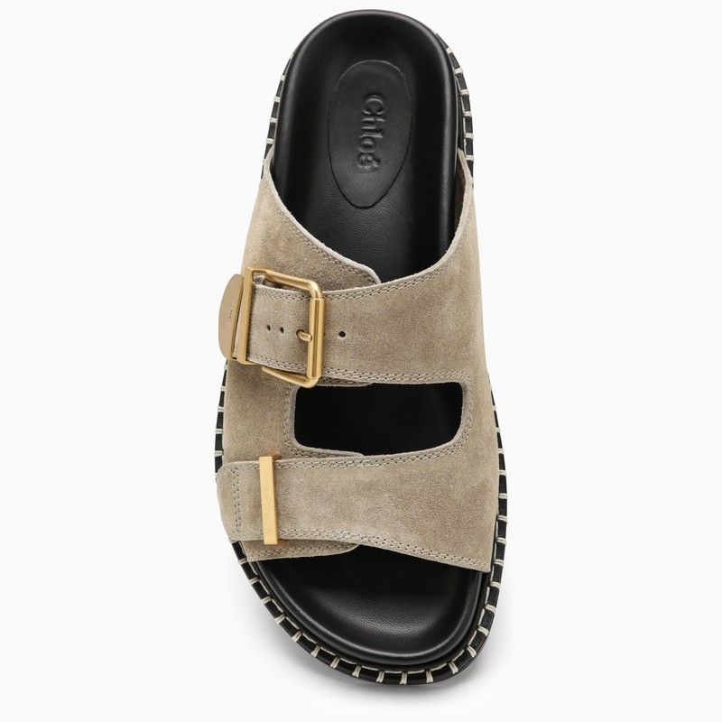 CHLOÉ Gray Calfskin Women's Sabots with Oversized Logo Buckle and Gold Details