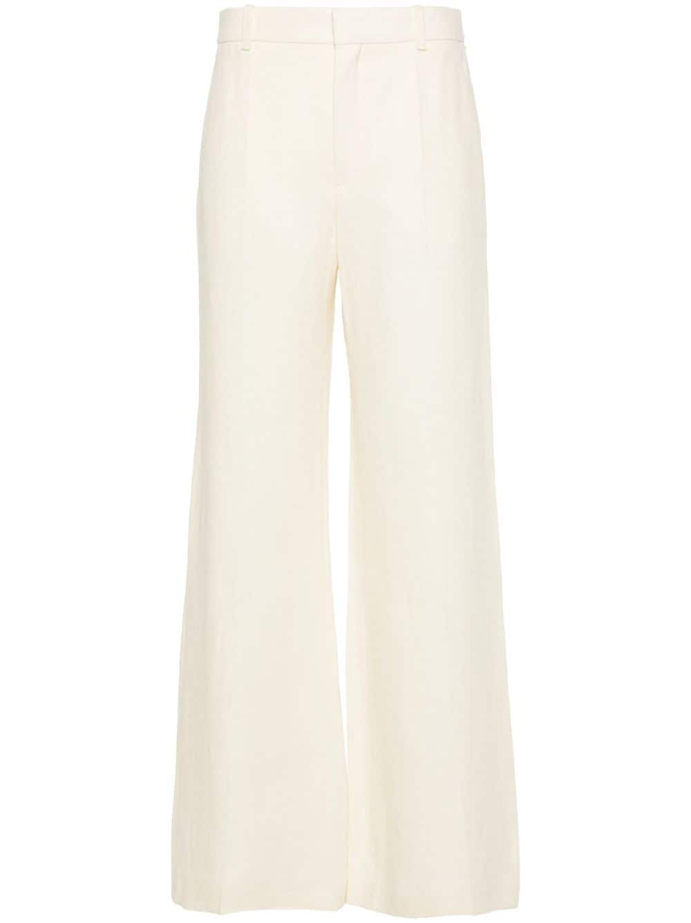 CHLOÉ Milk White Linen Flared Trousers - Women's Fashion SS24