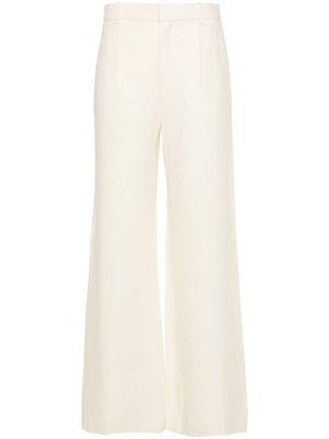 CHLOÉ Milk White Linen Flared Trousers - Women's Fashion SS24