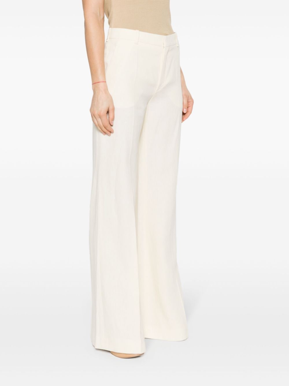 CHLOÉ Milk White Linen Flared Trousers - Women's Fashion SS24