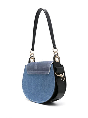 CHLOÉ Small Tess Blue Denim Crossbody Handbag with Leather Accents