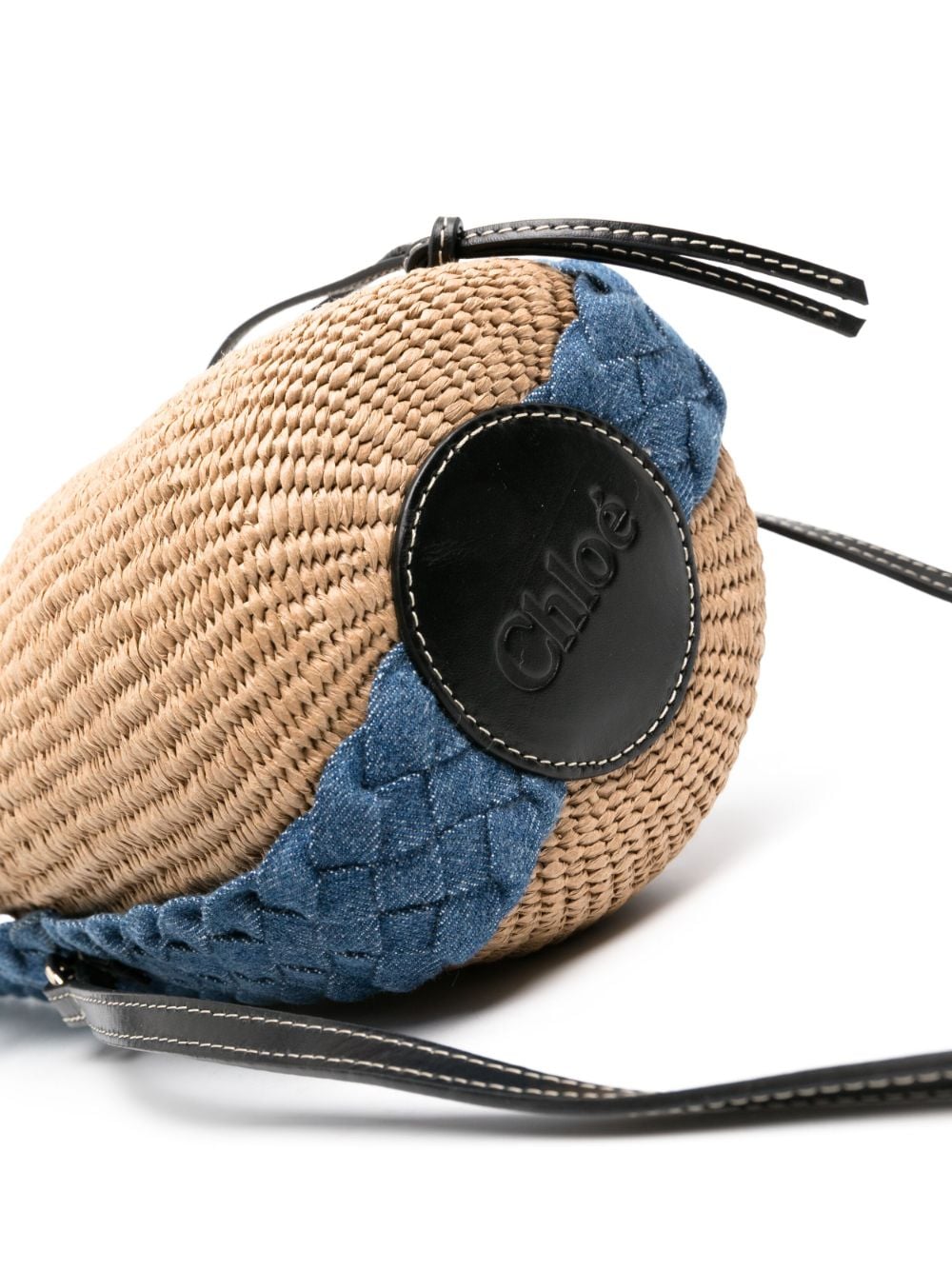 CHLOÉ Small Woody Denim Blue Leather-Trim Basket Bag for Women