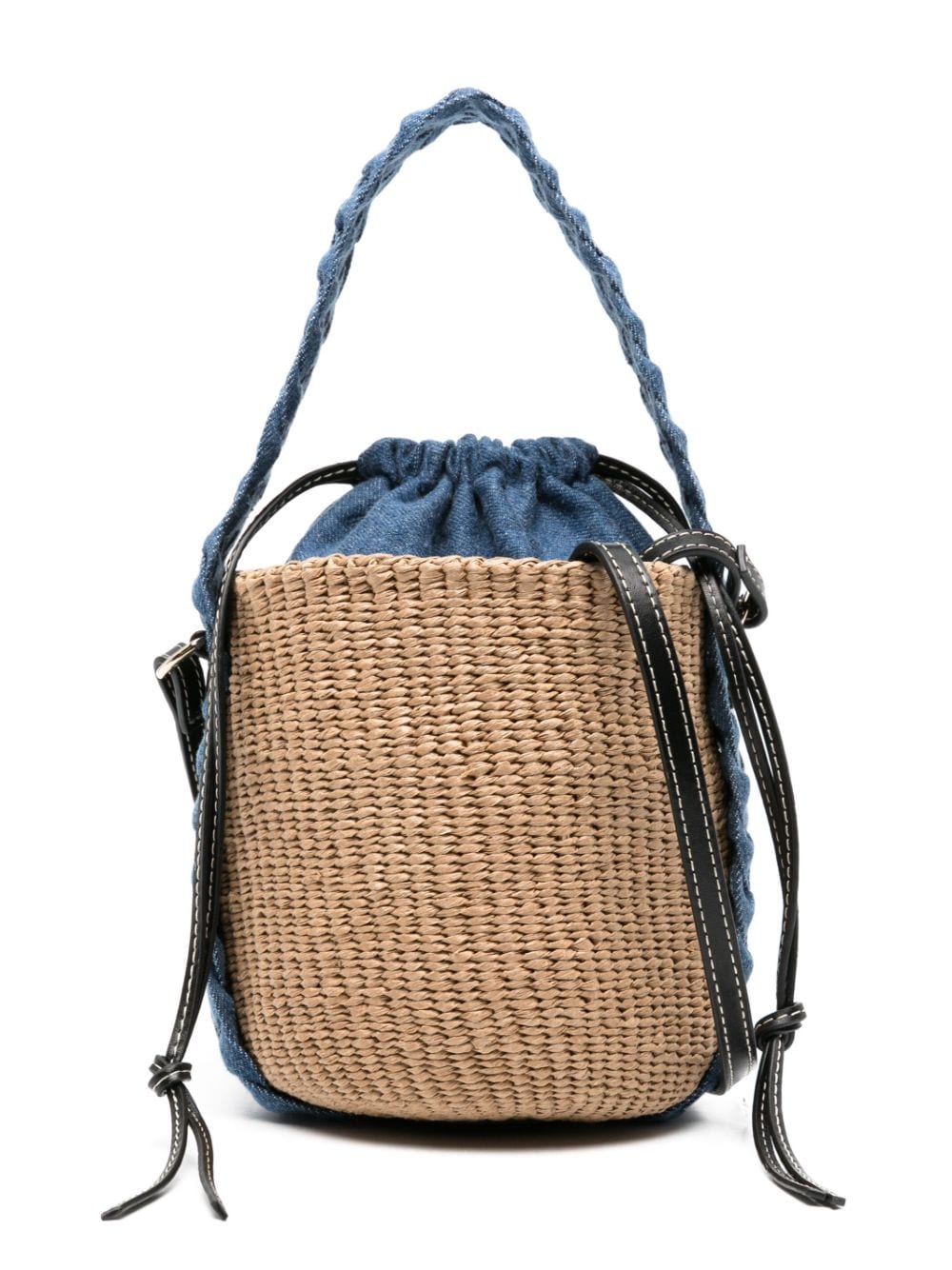 CHLOÉ Small Woody Denim Blue Leather-Trim Basket Bag for Women