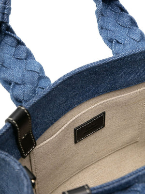 حقيبة جينز للكتف للنساء بشعار اسم العلامة التجارية