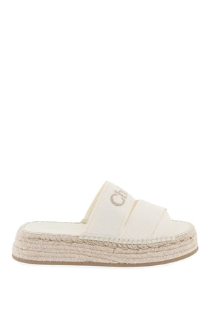 CHLOÉ Ivory Criss-Cross Sandals with Logo Detail and Espadrille Heel