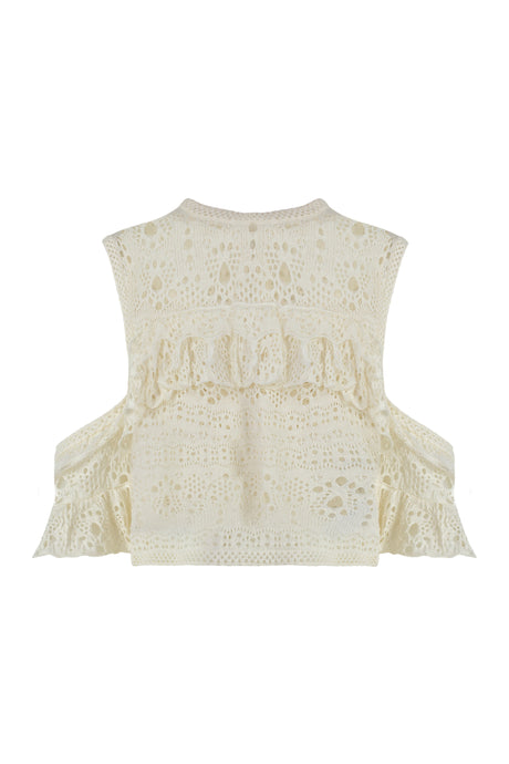 CHLOÉ Crochet Knit Top with Ruffles