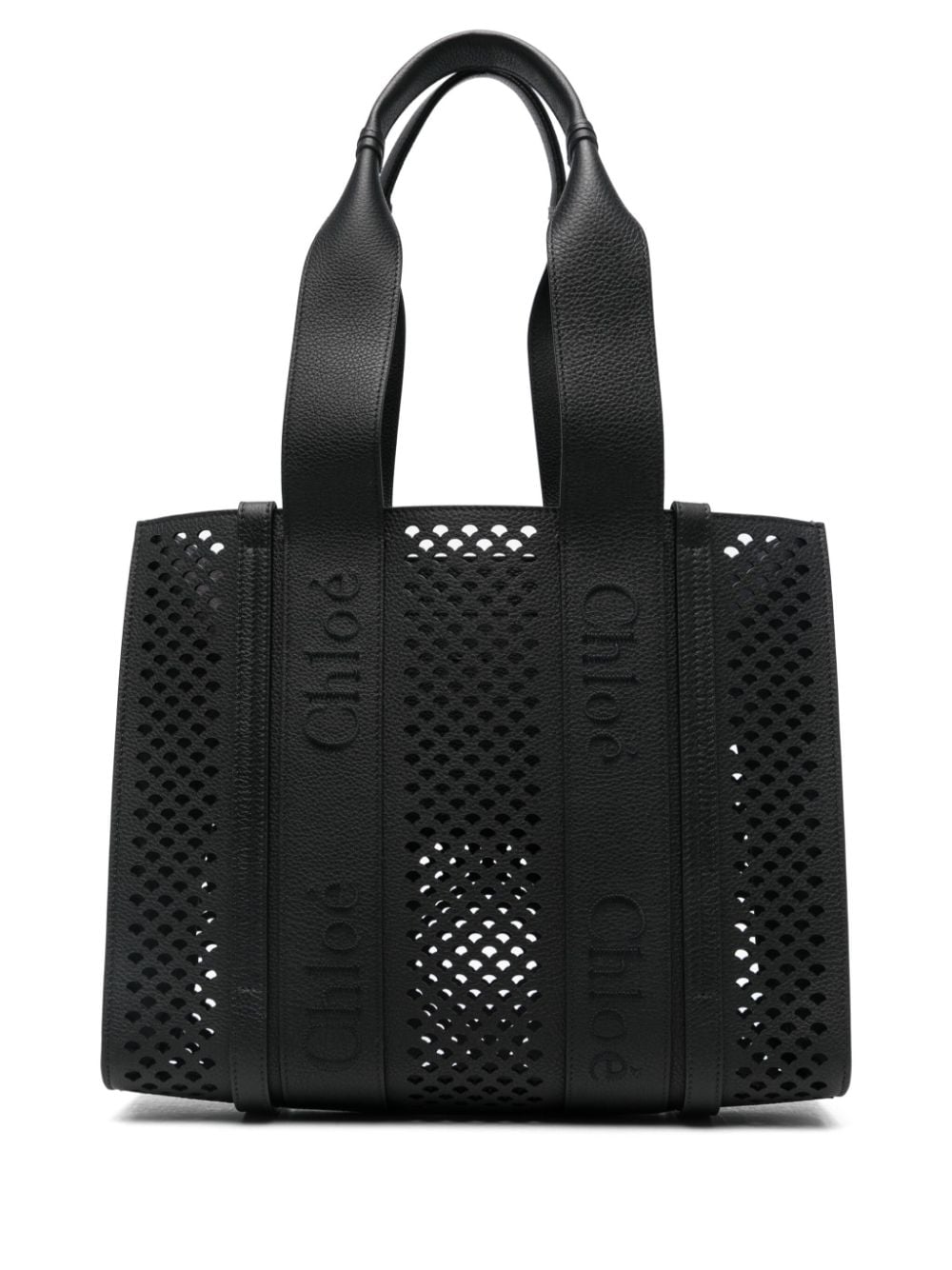 CHLOÉ Medium Leather Tote Handbag with Perforated Detailing