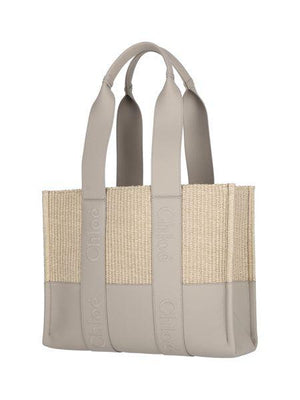 CHLOÉ Medium Woody Floral Grey Leather Tote Bag for Women