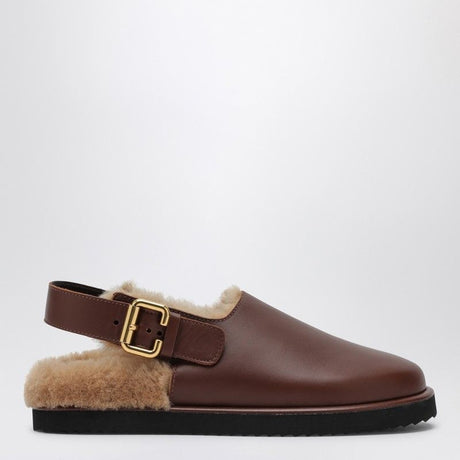 CHLOÉ Brown Leather and Shearling Sabot for Women