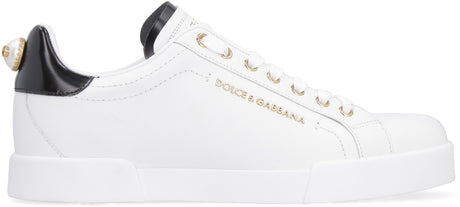 DOLCE & GABBANA Women's Leather Low-Top Sneakers with Pearl Details and Patent Accents