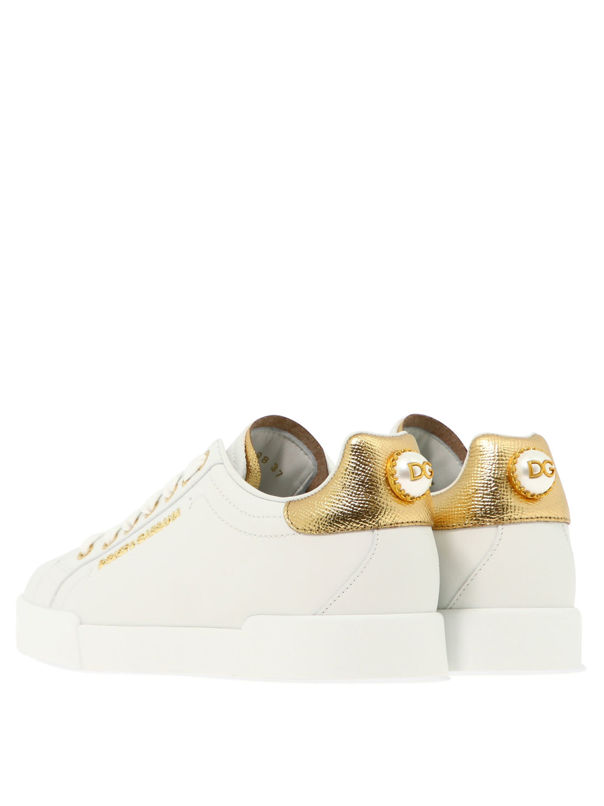 DOLCE & GABBANA White Portofino Logo Leather Sneakers for Women